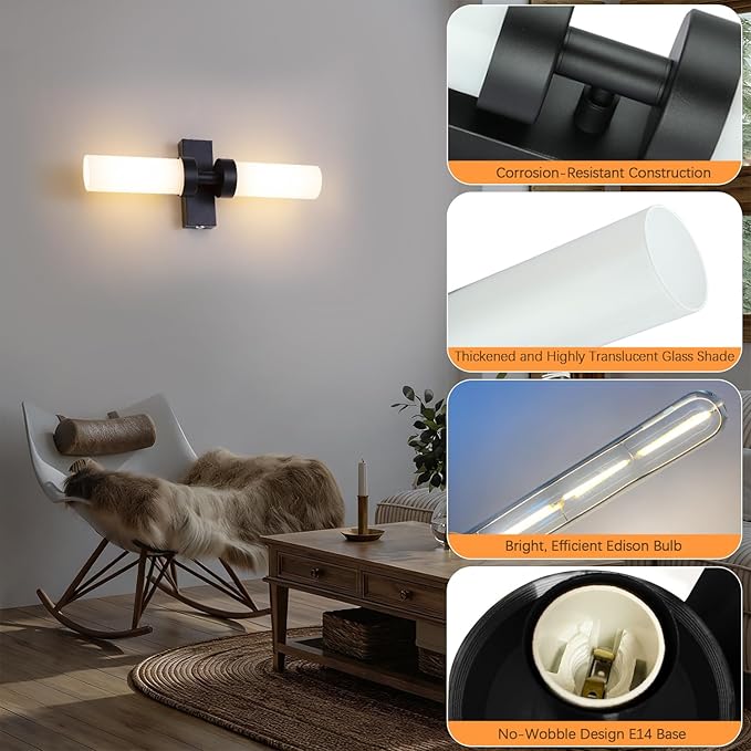 Rechargeable Wall Sconces Set of Two with Remote, Black Battery Operated Wall Sconce with Milky Glass, Sconces Wall Decor Set of 2 Wall Light Fixtures for Bedroom Bathroom Mirror Living Room - Bloomnest