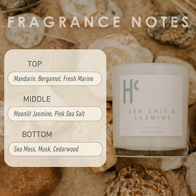 Sea Salt & Jasmine Single Wick Soy Candles, Luxury Scented Candles for Home - Up to 60 Hour Burn Time, Cruelty-Free Soy Wax Blend - Beach Fragrance, Notes of Jasmine & Sea Salt (9 oz) - Bloomnest