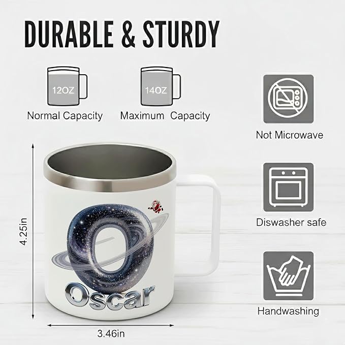 Personalized Christmas Insulated Coffee Mug with Handle – Custom Galaxy Initial Letter. Double Wall Stainless Steel Travel Tumbler for Hot & Cold Drinks – Unique Holiday Gift for Space Lovers(B119) - Bloomnest