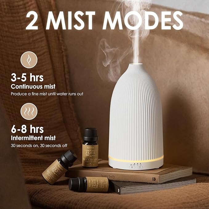 SALKING Essential Oil Diffuser, 100ml Aromatherapy Diffusers with Adjustable Mist Mode Timer Setting, Ultrasonic Diffusers for Essential Oils, 8 LED Colors, for Office Home (White) - Bloomnest