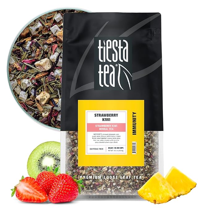 Tiesta Tea - Strawberry Kiwi Herbal Tea, Loose Leaf, Strawberry Hibiscus Kiwi Fruit Tea, Premium Caffeine-Free Herbal Blend, Make Hot or Iced & Up to 200 Cups, 16 oz Resealable Bulk Pouch - Bloomnest