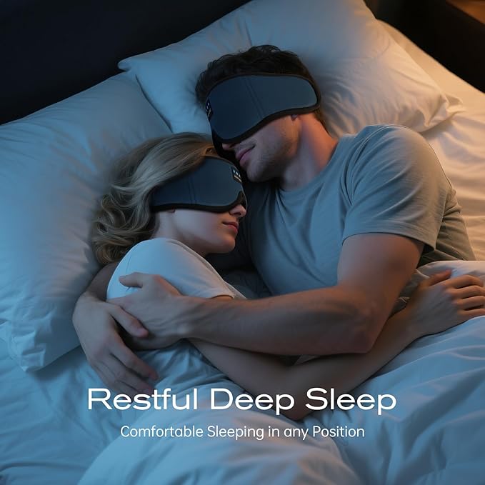 3D Sleep Mask with Bluetooth Headphones, Sleeping Headphones for Side Sleepers, Wireless Music Eye Mask with Ultra-Thin Stereo Speakers for Men, Women, Tech Gifts, Deep Blue - Bloomnest