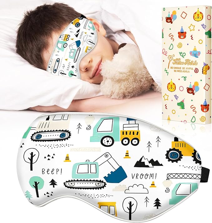 Sleep Mask for Kids - Silk Eye Mask for Sleeping Cute Cartoon Kids Sleep Mask for Boys Girls Teens Soft Smooth Adjustable Straps Silk Kids Eye Cover, Car Element - Bloomnest