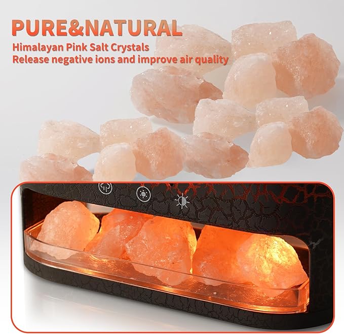 BOHOFAM Essential Oil Diffuser with Himalayan Salt lamp,Double Flame/Jellyfish 2 Mode Aroma Diffuser/Humidifier, Colorful Lights,4 * 10ML Hotel Collection Diffuser Oils Scents,for Home Bedroom(Black)