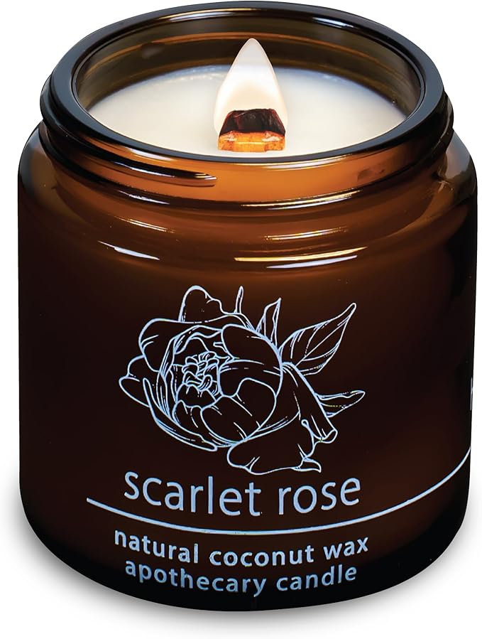 Hemlock Park Crackling Wood Wick Candle Handcrafted with Natural Coconut Wax (Small 4 oz, Scarlet Rose) - Bloomnest