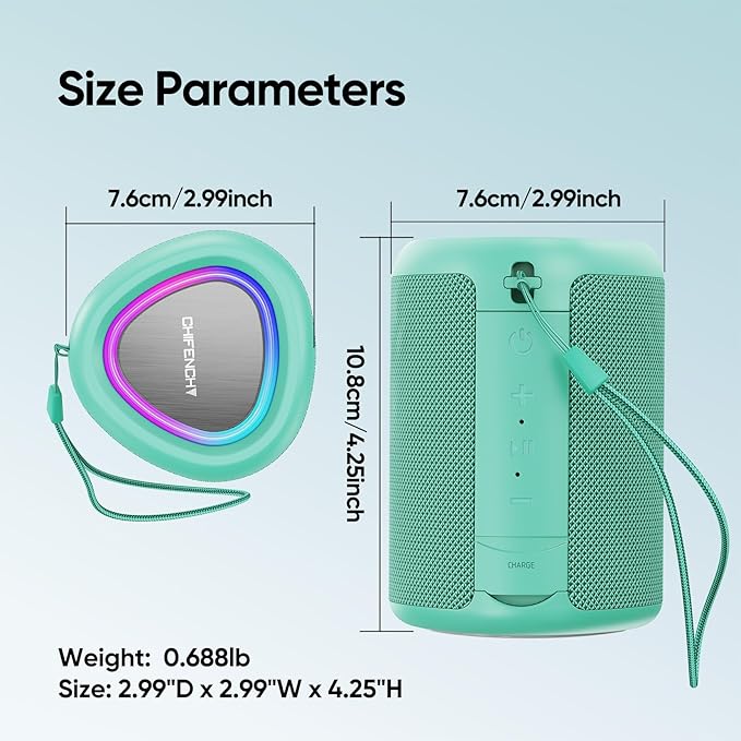 Portable Bluetooth Speaker with Lights, Stocking Stuffers, Powerful Crystal Clear Sound, IPX5 Waterproof, All Day Playtime, BT 5.3, TWS Paring, Small Wireless Speaker for Outdoor, White Elephant Gifts - Bloomnest