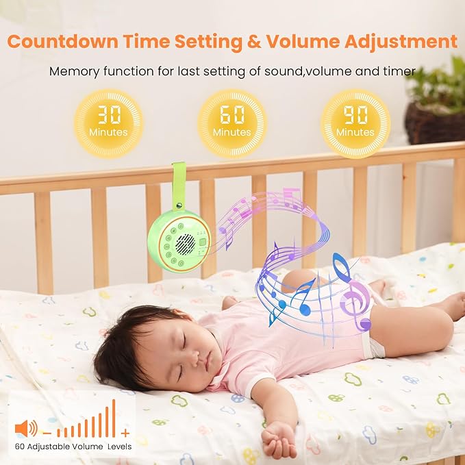 White Noise Machine Portable Sound Machine with 22 Soothing Sounds for Kids Adults, 4 Modes Night Light,3 Sleep Timer,Sound Therapy for Home Office Travel,Green - Bloomnest