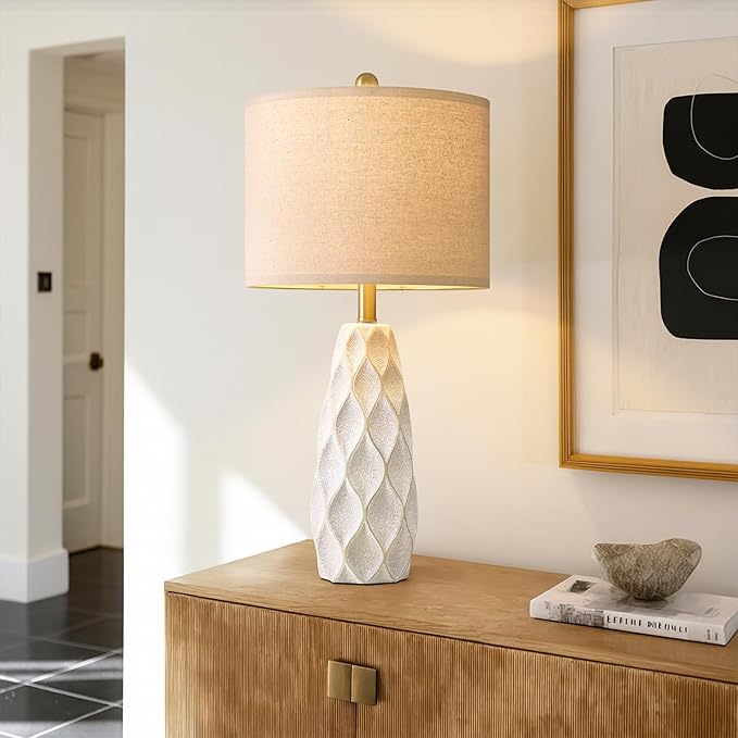 27.5" Ceramic Table Lamps for Living Room Bedroom Lamps Set of 2 Modern Boho Bedside Lamps Night Stands Farmhouse Vintage Large Nightstand Lamp Reading Light Home Office Dorm Desk Deco Gifts, White - Bloomnest