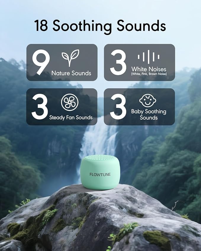 Sound Machine Flowtune White Noise Machine for Baby Adults, Mini Portable Sound Machine for Travel, 6H Timer, 18 Soothing Sleep Sounds Gift (Mint Green) - Bloomnest