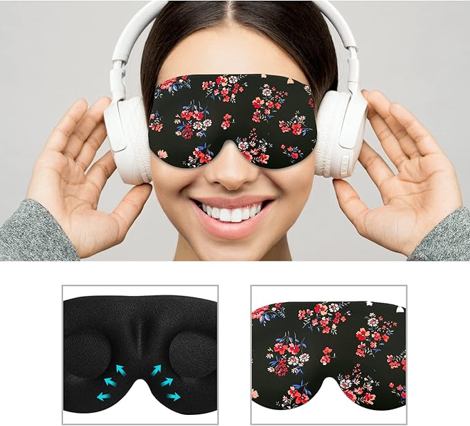 3D Sleep Mask, 100% Blackout 3D Contoured Sleep Eye Mask, Comfortable & Super Soft Sleeping Mask with Adjustable Straps for Women, Men, Sleeping Travel Yoga Naps (Floral) - Bloomnest