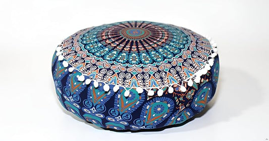INDIAN CRAFT CASTLE ICC Mandala Barmeri Large Floor Pillow Cover Cushion Meditation Seating Ottoman Throw Cover Hippie Decorative Zipped Bohemian Pouf Ottoman Cases Blue Ombre 24" Round - Bloomnest