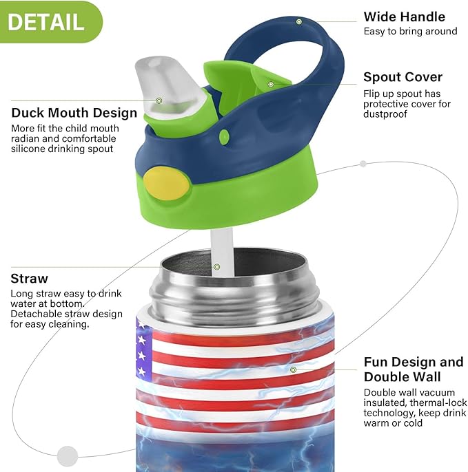 Rugby Football America Kids Water Bottle with Straw Lid Insulated Tumbler with Handle Stainless Steel Reusable Toddlers Cup for Kids Boys 12 oz - Bloomnest
