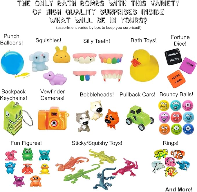 Kids Bath Bombs with Surprise Toys Inside (6 Pack) - Releases Color & Bubbles, Won’t Stain Tub, Moisturizing, Large Bubble Bomb, USA Made - Ideal Gift for Girls & Boys by Two Sisters - Bloomnest
