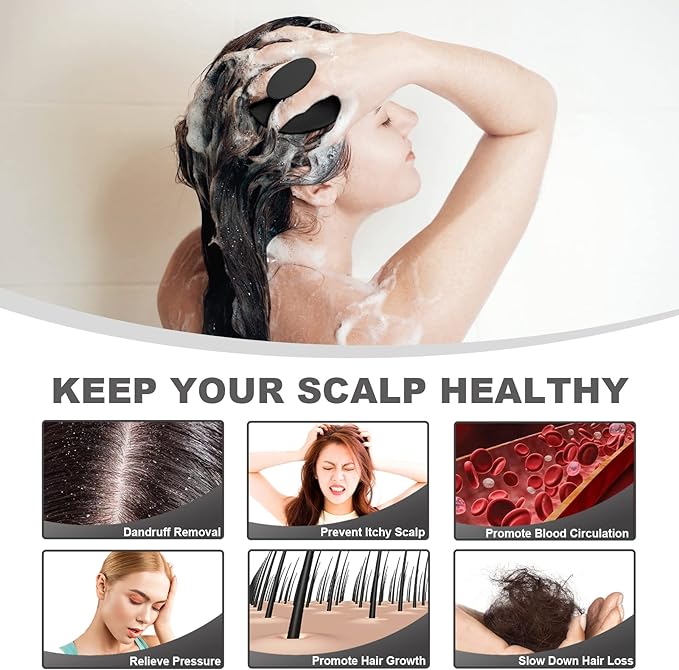 Meartchy Silicone Scalp Massager Shampoo Brush, Scalp Brush for Hair Growth & Dandruff Removal, Hair Scrubber Scalp Stimulator Exfoliator Brush with Soft Bristles for Wet Dry Scalp Care (Black) Meartchy