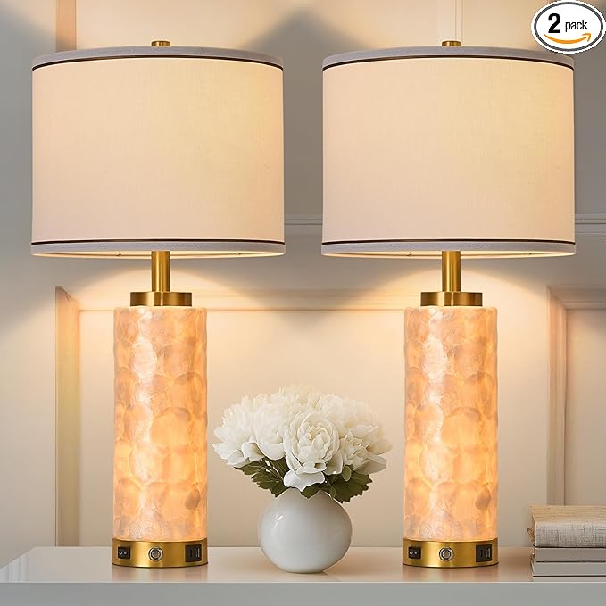 AIDENOEY 26" Modern Art Glass Table & Bedside Lamp, Stepless Dimmable Base + Dimmable 3-Color Light, USB A/C Charging Ports, Touch Control & Switch for Bedroom, Living Room, Office, Study - Bloomnest