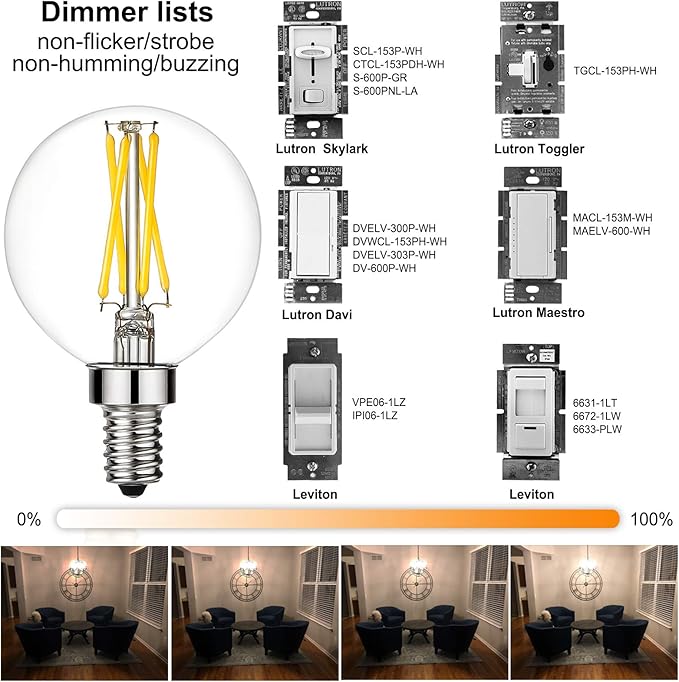 LiteHistory Dimmable e12 led Bulb g16.5 led Light Bulbs g16 Candelabra Bulbs 4W=40W Edison Bulb Daylight 5000K 400lm ac120v g50 Globe Light Bulbs for Chandelier,Vanity,Ceiling Fan Light Bulbs 6Pack - Bloomnest