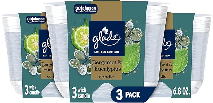 Glade 3-Wick Scented Candle Jar, Bergamot & Eucalyptus, Air Freshener Infused with Essential Oils, 6.8 Oz, 3 Count - Bloomnest