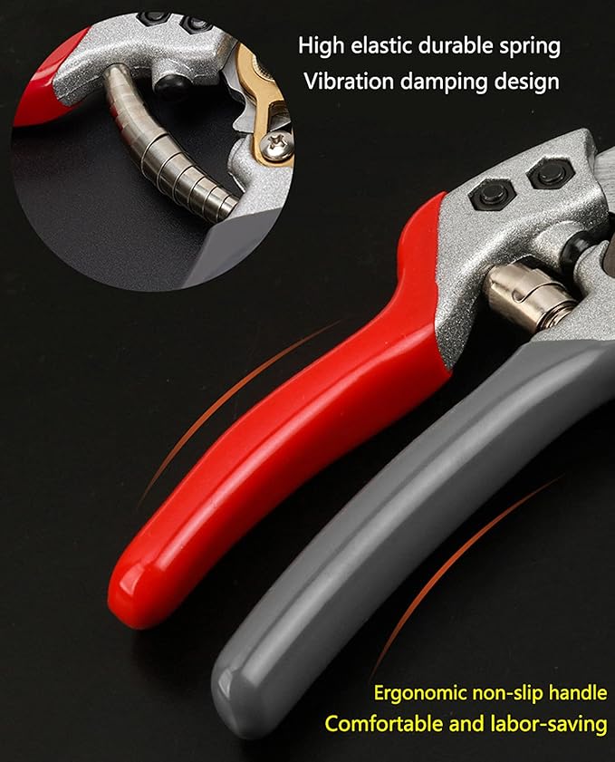 Garden Shears, Japanese labor-saving Garden Scissors, Pruning Shears and Garden Secateurs for Woman and arthritis weak, Professional Branch scissors(Red-grey) - Bloomnest