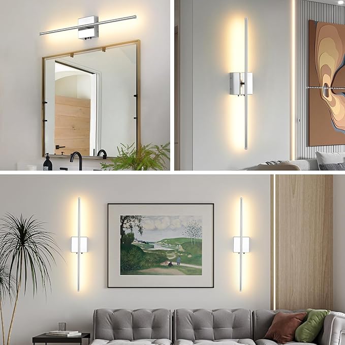 LED Wireless Battery Operated Wall Sconces, 11000mAh Rechargeable Chrome Wall Lights with Remote Control, 350°Rotate Dimmable Wall Lamp, 3 Color Temperatures, for Bedroom Living Room Hallway, 1 PCS - Bloomnest