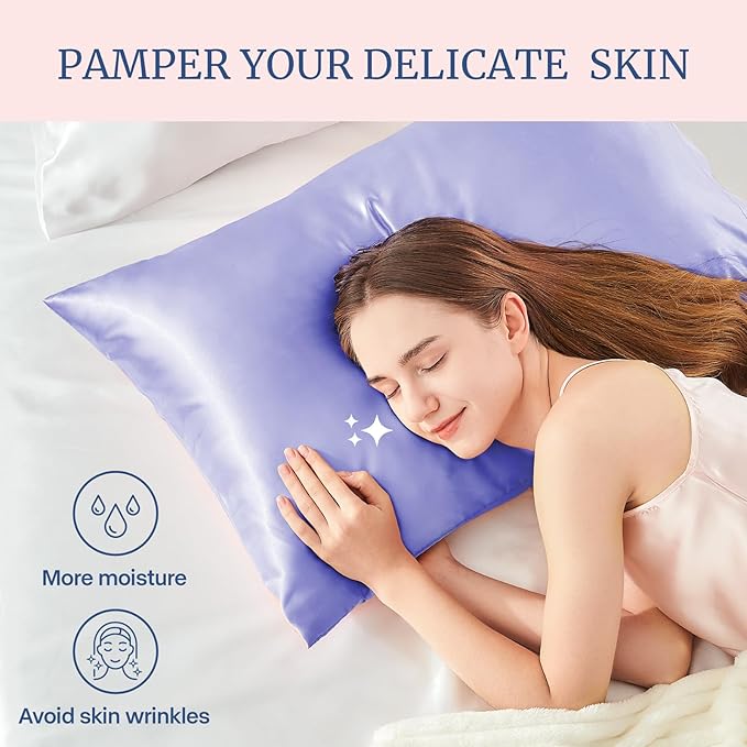 BEDELITE Satin Pillowcase for Hair and Skin, Super Soft and Cooling Similar to Silk Pillow Cases 2 Pack with Envelope Closure, Gift for Women Men(20"x26" Standard Size, Lilac) - Bloomnest