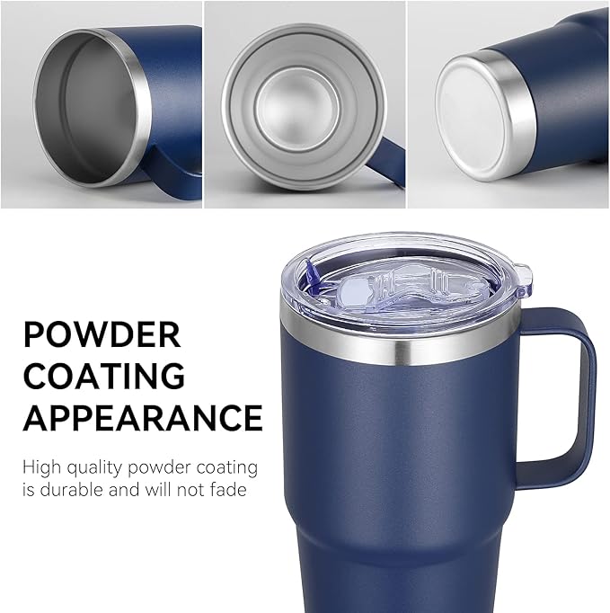 VEGOND 20 oz Tumbler with Handle Lid and Straw, Stainless Steel Insulated Travel Coffee Mug Spill Proof Double Wall Metal Tumbler Cup Keeps Drink Hot and Cold, Navy Blue 1 Pack - Bloomnest