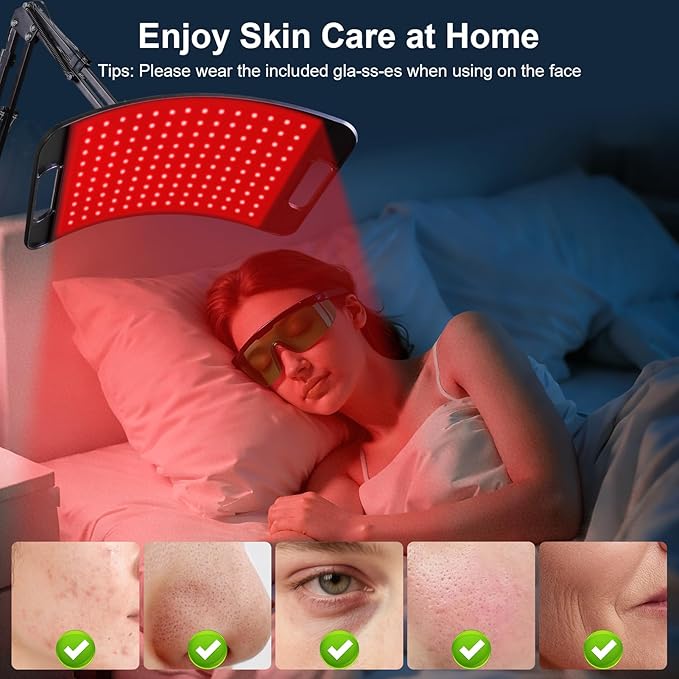 Red Light Therapy for Body and Face, Red Light Panel with 660nm & 850nm LEDs, Infrared Light Therapy Lamp with Adjustable Stand, Red Light-Therapy at Home with Eyes Protection Goggles Fussion
