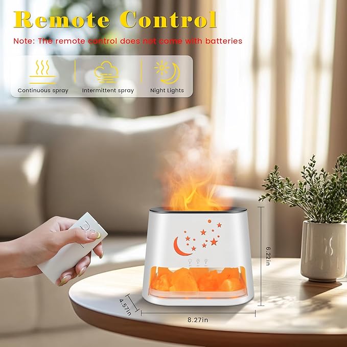 260ml Essential Oil Diffuser & Himalayan Salt Lamp with Remote Control, 8 LED Colors, Timer & Auto-Off Cool Mist Humidifier for Home,Offce,Bedroom (White) HEEYCEMUS