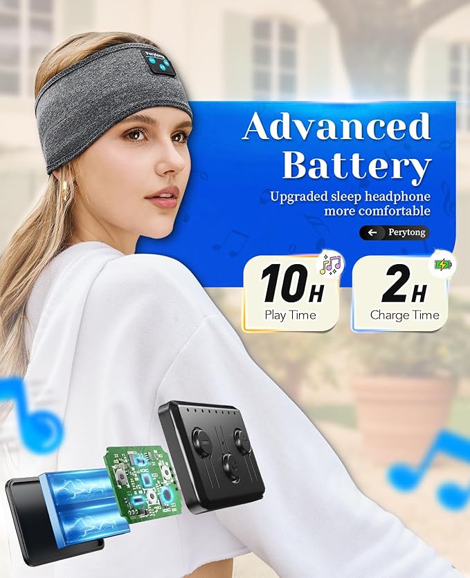 Perytong Sleeping Headphones Bluetooth Headband, Soft Long Time Play Sleeping Headsets with Built in Speakers Perfect for Workout,Running,Yoga,Travel, Darkgray - Bloomnest