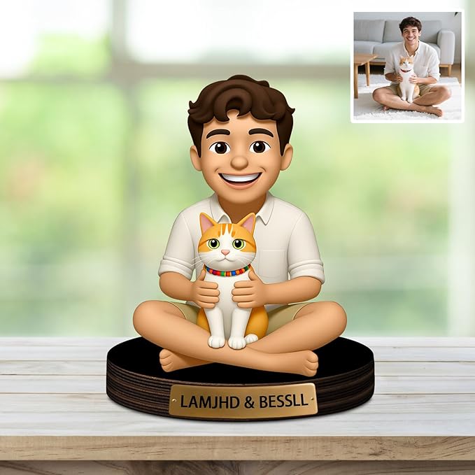 Custom Dog Pet Cat Photo Cartoon Style Desk Decor Photo Frame Sign Plaque, Personalzied Cartoon Portrait Picture Frame for Couple Wedding Family Anniversary Birthday Gifts - Bloomnest