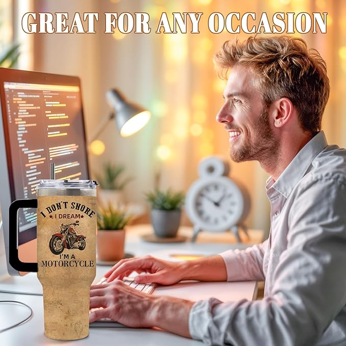 DUUV Motorcycle Gifts for Men, Christmas Thanksgiving Birthday Gifts for Motorcycle Lovers Dad Brother Husband, Motorcycles Riders Men Gift Vacuum Insulated Tumbler 40 Oz With Handle and Straw, 1PCS - Bloomnest