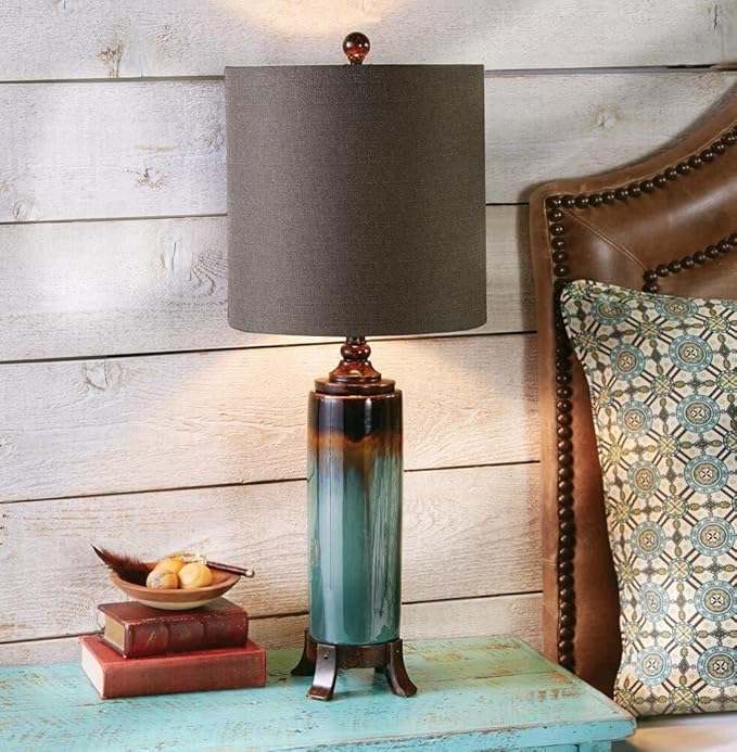 BLACK FOREST DECOR Rustic Canyon Rim Table Lamp - Turquoise Drip Glaze Ceramic Lamp with Mocha Shade - 32.5" - Bloomnest
