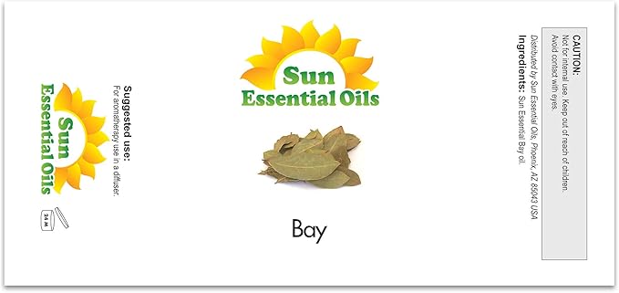 Sun Essential Oils – 2 oz Bay Essential Oil with Dropper for Diffuser, Massage Therapy, Scalp Care, Aromatherapy, Fresh Scent for Candle, Lotion & Shampoo Making, Room Fragrance - Bloomnest