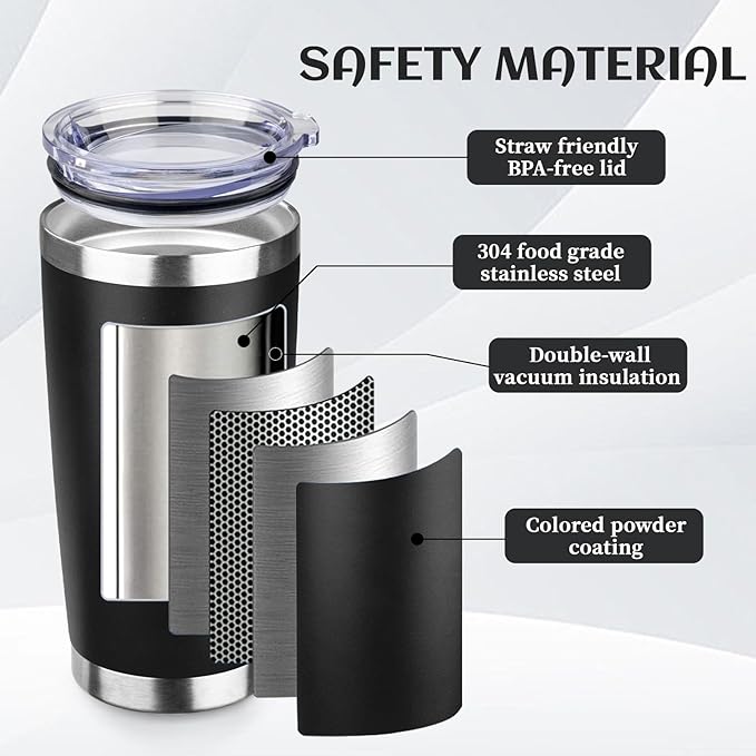 StarSpeed 20oz Tumbler Bulk with Lid, Stainless Steel Insulated Tumblers Double Wall Vacuum Insulated Travel Mug, Powder Coated Coffee Cups for Hot and Cold Drinks(Black,6) - Bloomnest