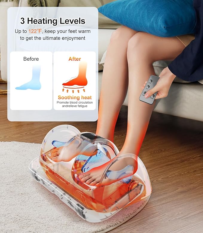 CARESKY® Shiatsu Foot Massager with Heat, Rolling Deep Kneading, Feet Massager Machine for Plantar Fasciitis, Neuropathy Pain, Size up to 14", Multiple Modes - Bloomnest
