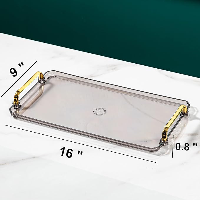 Acrylic Serving Tray with Handles Ottoman Countertop Decorative Tray Serving Tray Spill-Proof Tray for Coffee Table Living Room Bedroom 16 x 9 x 0.8 inches - (Transparent Color) - Bloomnest