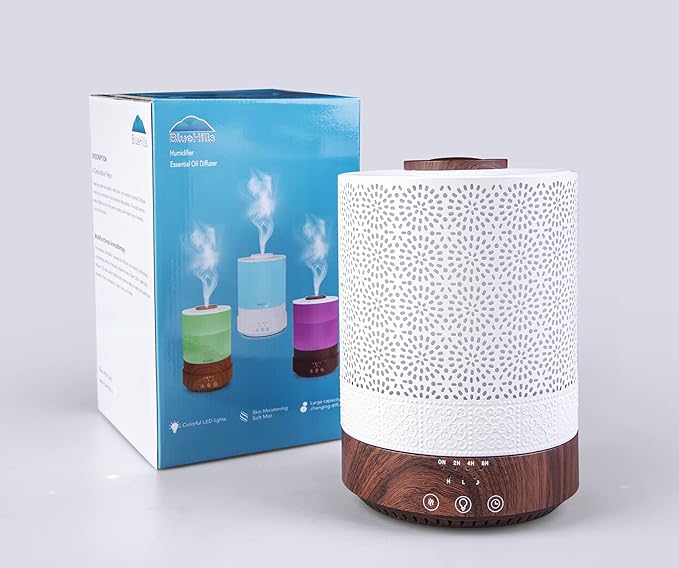 BlueHills 2500 ML XL Essential Oil Diffuser for Large Room Aroma Humidifier Home Decor Bed Baby Room Big Huge 2.5 L Capacity Long Run Color Lights Decorative Design High Mist Dark Wood Grain F004 - Bloomnest