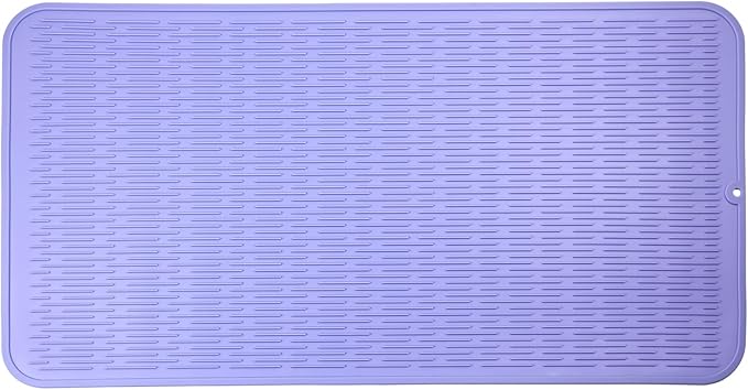 Silicone Dish Drying Mat for Multiple Usage,Easy clean,Eco-friendly,Heat-resistant Silicone Mat for Kitchen Counter or Sink,Refrigerator or Drawer Liner Light Purple 4XL 32 inches x 18 inches - Bloomnest