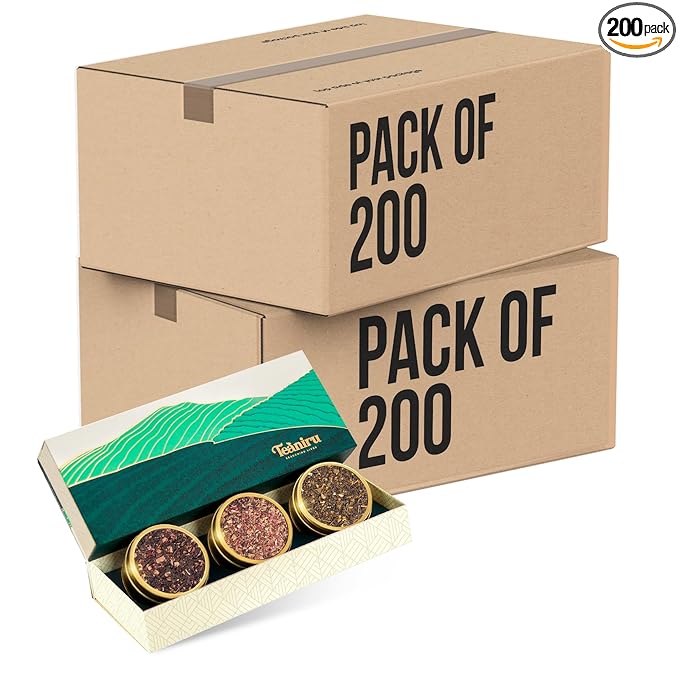 Teaniru, Novelty Tea Collection – Pack of 200 | Loose Leaf Tea Sampler Gift | 3 Flavored Tea - Black, Herbal & Green Tea | Loose Leaf Tea Gift Set for Corporate Gifting | Thanks Giving - Bloomnest