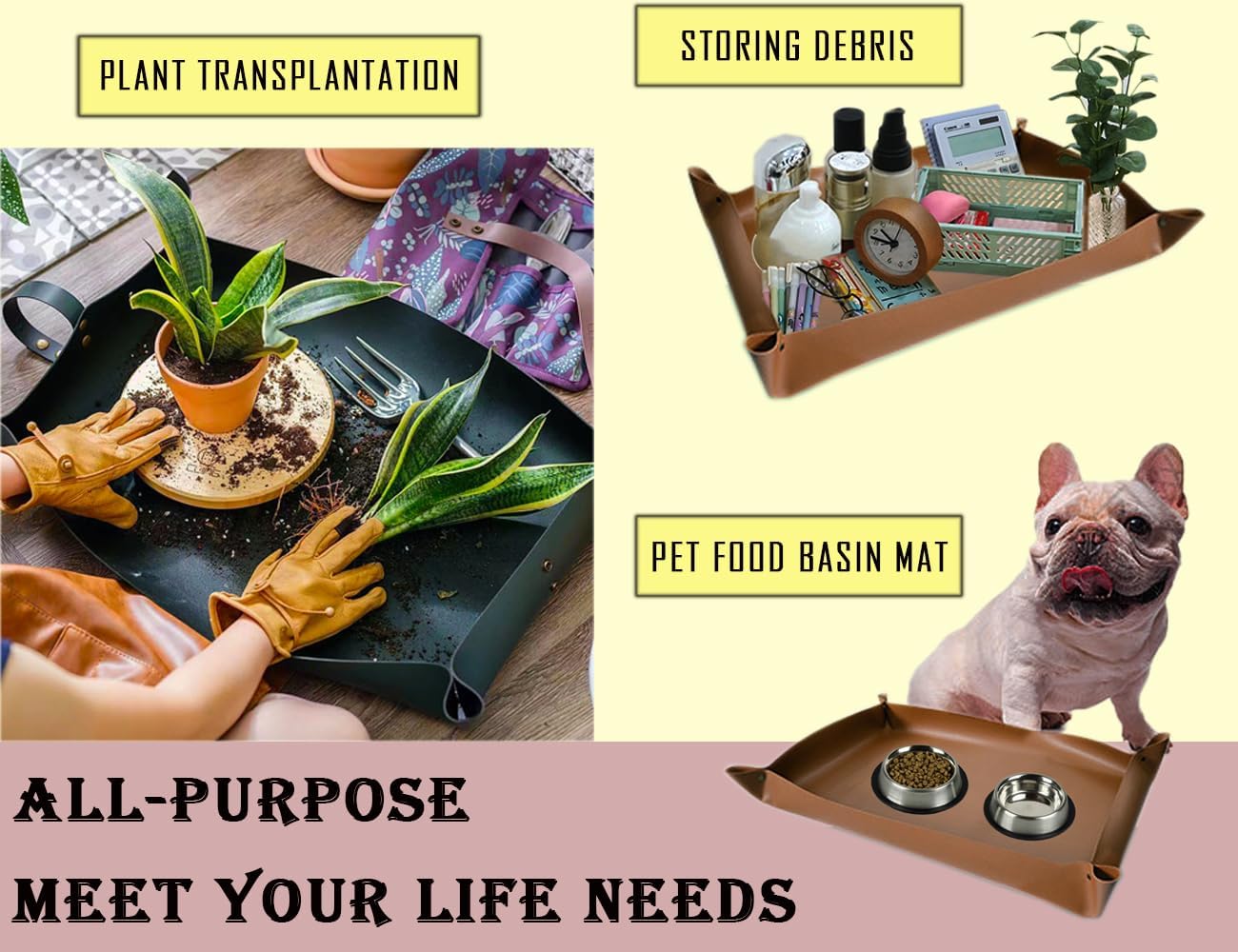 Plant Repotting Mat,Waterproof Leather Plant Transplanting Mats,Indoor Succulent Potting Mat for Change Soil and Watering,Portable Gardening Mats for Transplant and Mess Control (30" X 18",Brown)