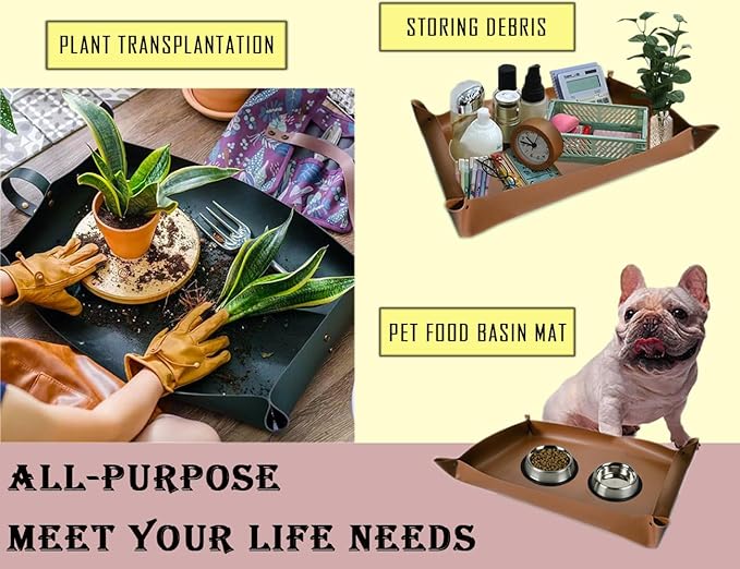 Plant Repotting Mat,Waterproof Leather Plant Transplanting Mats,Indoor Succulent Potting Mat for Change Soil and Watering,Portable Gardening Mats for Transplant and Mess Control (30" X 18",Brown) - Bloomnest