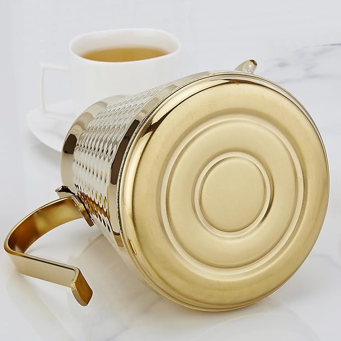 SANQIAHOME 1.6L(54oz) Stainless Steel Hammer Patterned Teapot With Removeable Infuser,Loose leaf cover,Gold - Bloomnest