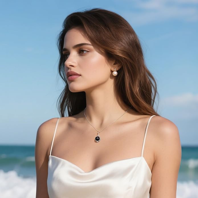 Iefil Valentines Gifts for Her Wife - 10-11mm Freshwater Pearl Necklace, Rose Flower Pearl Necklace, Anniversary Jewelry Gifts for Women Wife Mom Girlfriend Her, 925 Sterling Silver - Bloomnest