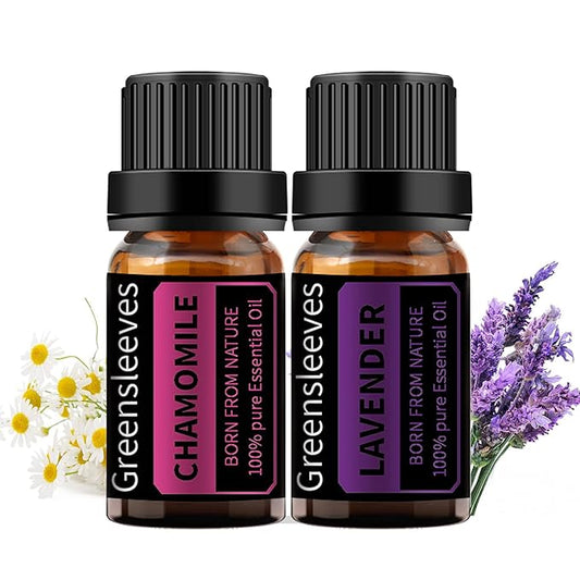 GREENSLEEVES Chamomile Lavender Essential Oil Set, 2 x 10ml Pure Plant-Based Fragrance Oil for Aromatherapy, Essential Oils for Diffuser, Massage, Bath Bomb, Scented Candle Soap Making GREENSLEEVES