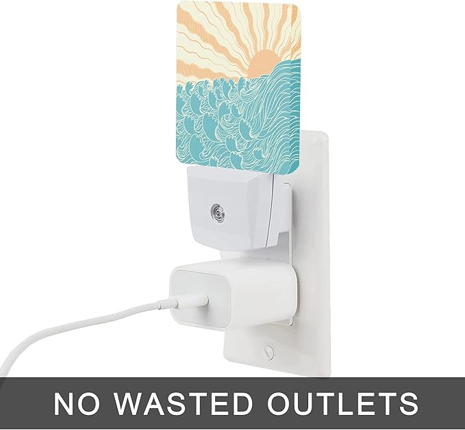 Waves Night Light,Sea Landscape Sun Plug-in Night Lights with Dusk-to-Dawn Sensor for Women/Girls/Boys Gift Sleep Friendly lamp for Bedroom, Bathroom and Living Room,0.5W - Bloomnest