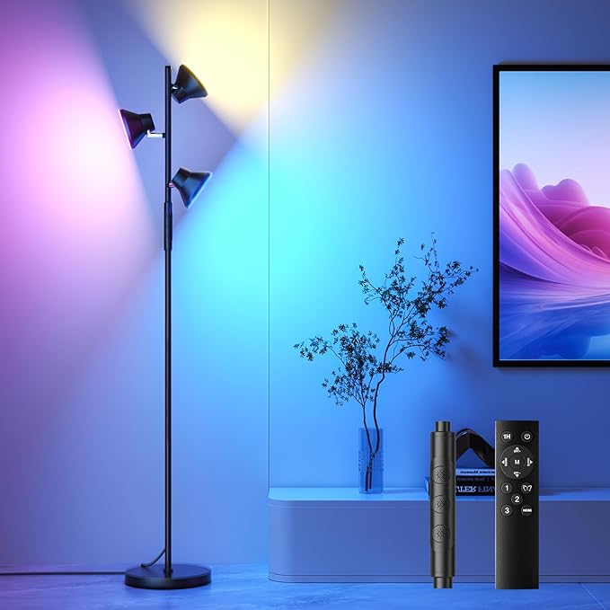 RGBCW Floor Lamp, 36W Bright Color Changing Lamp, Modern Stepless Dimmable LED RGB Floor Lamp with Remote & Touch Control, Standing Lamp for Living Room, Game Room, Bedroom - Bloomnest