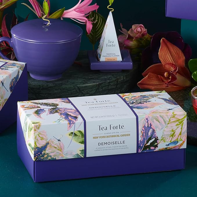 Tea Forte Demoiselle Premium Tea Presentation Box Tea Gift Sampler, 20 Count, 2 of Each Variety Individually Wrapped Handcrafted Pyramid Infuser Bags - Bloomnest