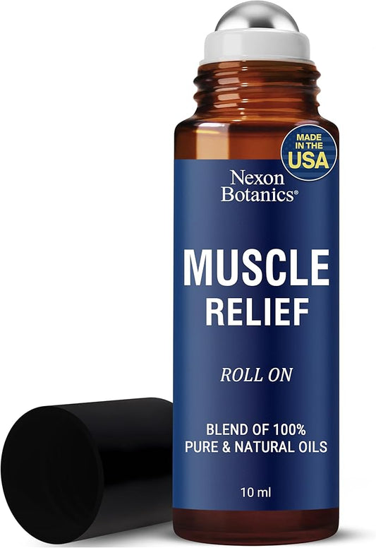 Muscle Relief Essential Oil Roll-On 10 ml - Pure Natural Blend for Sore Muscles, Aches & Recovery - Easy Roller for Athletes & Active Lifestyles - Nexon Botanics NexonBotanics