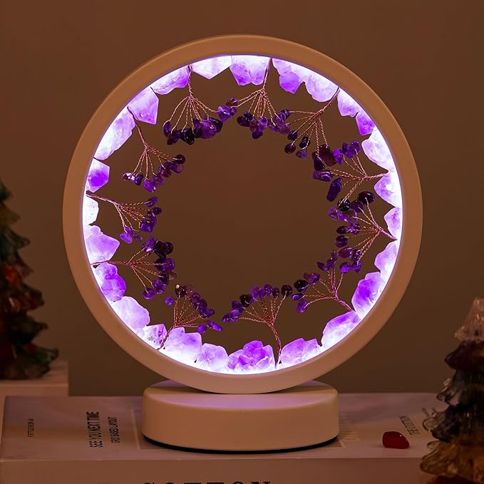 Runyangshi Crystal Night Lamp Natural Citrine Crystals Small Tree Bedside Ambient Lamp USB Port 3 Colours Adjustable Lamp Suitable Night Light for Living Room Bedroom Office Home Decor Gift - Bloomnest