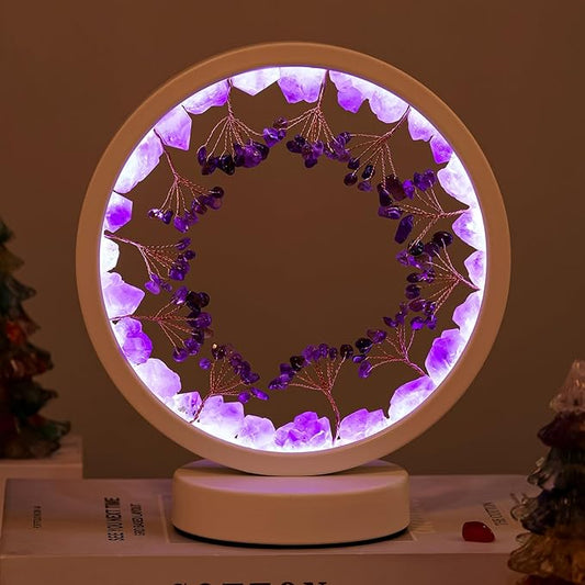 Runyangshi Crystal Night Lamp Natural Citrine Crystals Small Tree Bedside Ambient Lamp USB Port 3 Colours Adjustable Lamp Suitable Night Light for Living Room Bedroom Office Home Decor Gift - Bloomnest