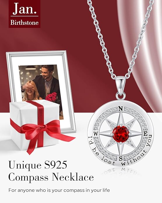 S925 Necklace Gift for Wife |Compass Jewelry |Women Anniversary |Sterling Silver |Girlfriend Birthday Gifts for Her Valentines |I'd be Lost without You |Jewel 18K Gold - Bloomnest